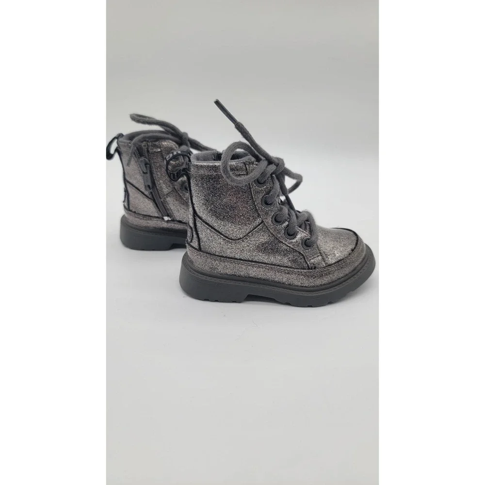 UGG Glitter Combat Boots Toddler Girls Size 7 Gray Side Zip
